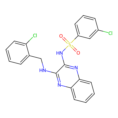 3-chloro-N-[3-[(2-chlorophenyl)methylamino]quinoxalin-2-yl]benzenesulfonamide structure