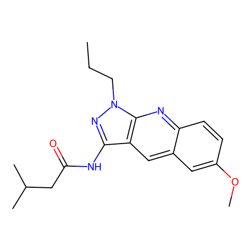N-(6-methoxy-1-propyl-1H-pyrazolo[3,4-b]quinolin-3-yl)-3-methylbutanamide structure