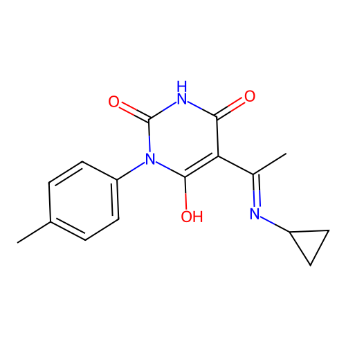 5-[1-(cyclopropylamino)ethylidene]-1-(4-methylphenyl)-1,3-diazinane-2,4,6-trione structure