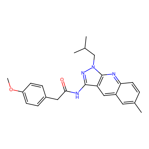 N-(1-isobutyl-6-methyl-1H-pyrazolo[3,4-b]quinolin-3-yl)-2-(4-methoxyphenyl)acetamide structure