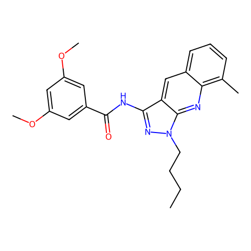 N-(1-butyl-8-methylpyrazolo[3,4-b]quinolin-3-yl)-3,5-dimethoxybenzamide structure