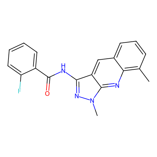 N-(1,8-dimethylpyrazolo[3,4-b]quinolin-3-yl)-2-fluorobenzamide structure