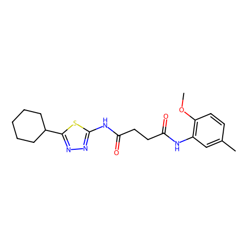 N'-(5-cyclohexyl-1,3,4-thiadiazol-2-yl)-N-(2-methoxy-5-methylphenyl)butanediamide structure