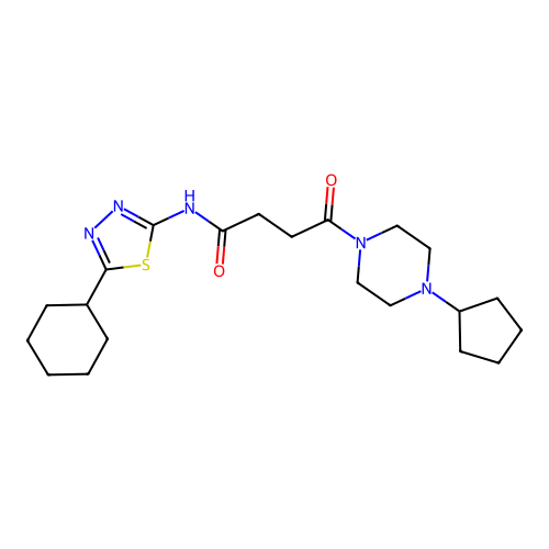 N-(5-cyclohexyl-1,3,4-thiadiazol-2-yl)-4-(4-cyclopentylpiperazin-1-yl)-4-oxobutanamide structure