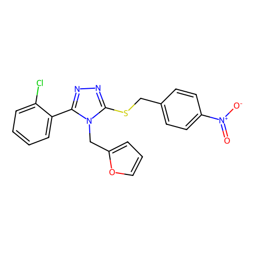 3-(2-chlorophenyl)-4-(2-furylmethyl)-5-[(4-nitrophenyl)methylsulfanyl]-1,2,4-triazole structure