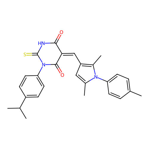 (5Z)-5-[[2,5-dimethyl-1-(4-methylphenyl)pyrrol-3-yl]methylidene]-1-(4-propan-2-ylphenyl)-2-sulfanylidene-1,3-diazinane-4,6-dione structure