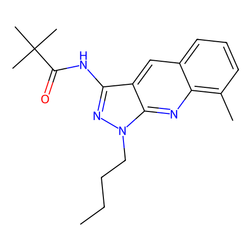 N-(1-butyl-8-methyl-1H-pyrazolo[3,4-b]quinolin-3-yl)pivalamide structure
