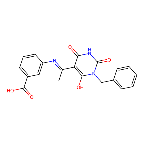 3-[1-(1-benzyl-2,4,6-trioxo-1,3-diazinan-5-ylidene)ethylamino]benzoic Acid structure