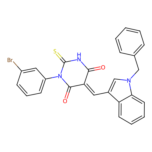 (5E)-5-[(1-benzyl-1H-indol-3-yl)methylidene]-1-(3-bromophenyl)-2-sulfanylpyrimidine-4,6(1H,5H)-dione structure