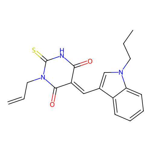 (5E)-1-(prop-2-en-1-yl)-5-[(1-propyl-1H-indol-3-yl)methylidene]-2-sulfanylpyrimidine-4,6(1H,5H)-dione structure