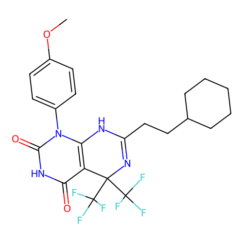 7-(2-CYCLOHEXYLETHYL)-1-(4-METHOXYPHENYL)-5,5-BIS(TRIFLUOROMETHYL)-1H,2H,3H,4H,5H,8H-PYRIMIDO[4,5-D][1,3]DIAZINE-2,4-DIONE structure