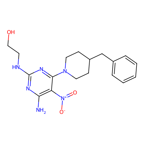 2-((4-Amino-6-(4-benzylpiperidin-1-yl)-5-nitropyrimidin-2-yl)amino)ethanol structure