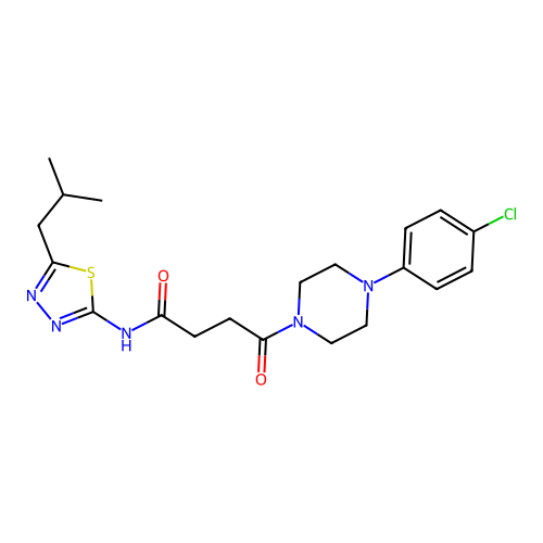 4-(4-(4-chlorophenyl)piperazin-1-yl)-N-(5-isobutyl-1,3,4-thiadiazol-2-yl)-4-oxobutanamide structure