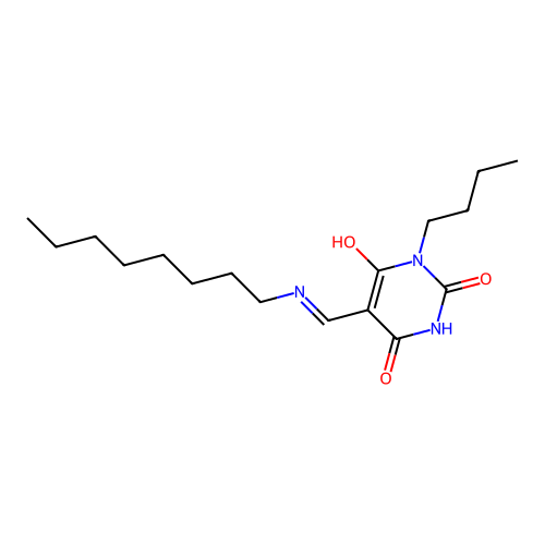 (5Z)-3-butyl-6-hydroxy-5-[(octylamino)methylidene]pyrimidine-2,4(3H,5H)-dione structure
