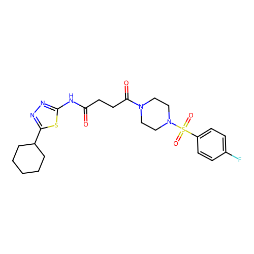 N-(5-cyclohexyl-1,3,4-thiadiazol-2-yl)-4-(4-((4-fluorophenyl)sulfonyl)piperazin-1-yl)-4-oxobutanamide structure