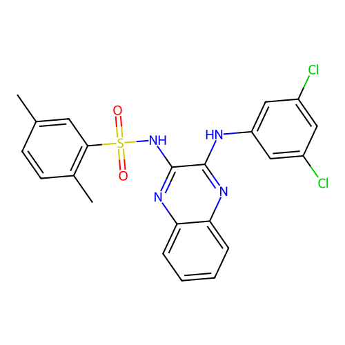 N-(3-((3,5-dichlorophenyl)amino)quinoxalin-2-yl)-2,5-dimethylbenzenesulfonamide structure