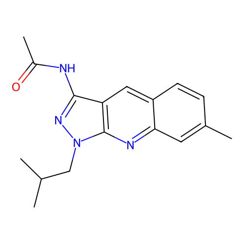 N-[7-methyl-1-(2-methylpropyl)pyrazolo[3,4-b]quinolin-3-yl]acetamide structure