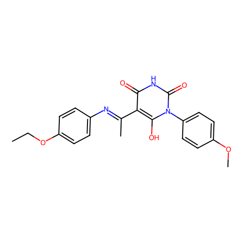 (Z)-5-(1-((4-ethoxyphenyl)amino)ethylidene)-1-(4-methoxyphenyl)pyrimidine-2,4,6(1H,3H,5H)-trione structure