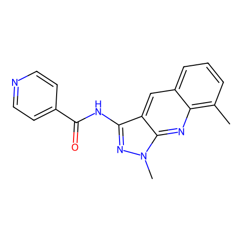 N-(1,8-dimethyl-1H-pyrazolo[3,4-b]quinolin-3-yl)isonicotinamide structure