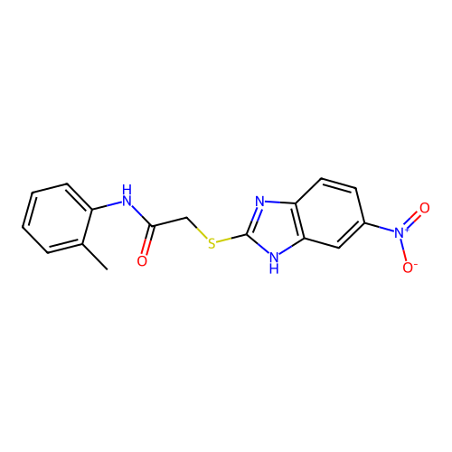 N-(2-methylphenyl)-2-[(5-nitro-1H-benzimidazol-2-yl)sulfanyl]acetamide structure