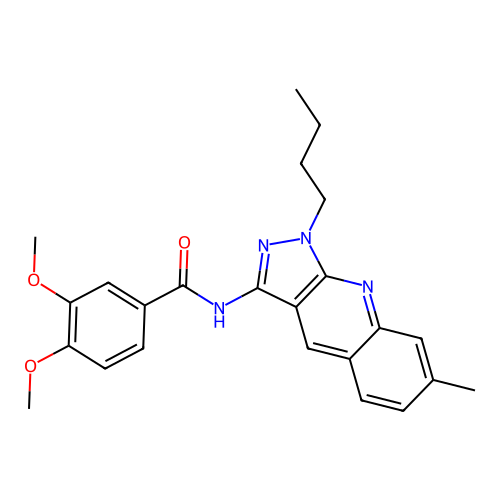 N-(1-butyl-7-methylpyrazolo[3,4-b]quinolin-3-yl)-3,4-dimethoxybenzamide structure