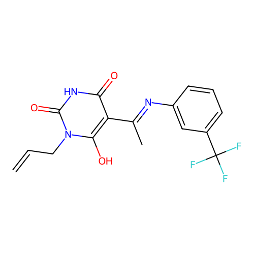 1-Allyl-5-[1-(3-trifluoromethyl-phenylamino)-eth-(Z)-ylidene]-pyrimidine-2,4,6-trione structure