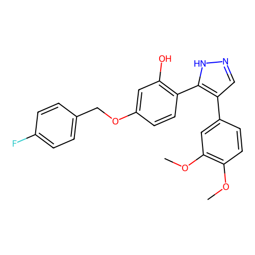2-[4-(3,4-dimethoxyphenyl)-1H-pyrazol-5-yl]-5-[(4-fluorobenzyl)oxy]phenol structure