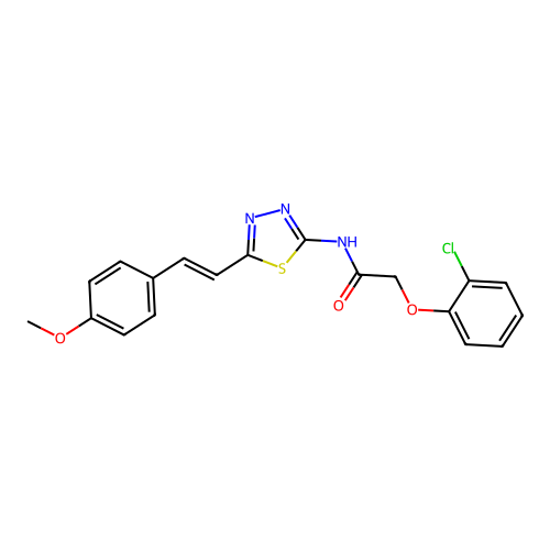 (E)-2-(2-chlorophenoxy)-N-(5-(4-methoxystyryl)-1,3,4-thiadiazol-2-yl)acetamide structure