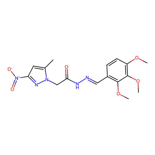 2-(5-methyl-3-nitropyrazol-1-yl)-N-[(E)-(2,3,4-trimethoxyphenyl)methylideneamino]acetamide structure