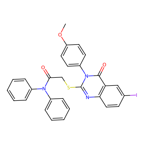 2-((6-iodo-3-(4-methoxyphenyl)-4-oxo-3,4-dihydroquinazolin-2-yl)thio)-N,N-diphenylacetamide structure
