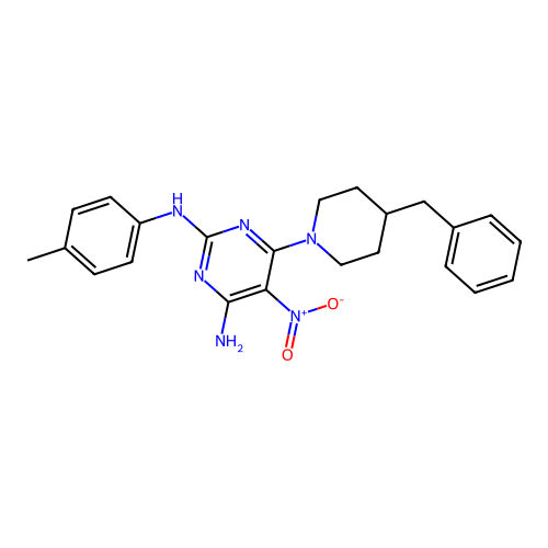 {4-Amino-5-nitro-6-[4-benzylpiperidyl]pyrimidin-2-yl}(4-methylphenyl)amine structure