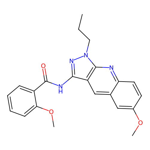 2-methoxy-N-(6-methoxy-1-propyl-1H-pyrazolo[3,4-b]quinolin-3-yl)benzamide structure