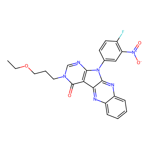 3-(3-ethoxypropyl)-11-(4-fluoro-3-nitrophenyl)-3,11-dihydro-4H-pyrimido[5',4':4,5]pyrrolo[2,3-b]quinoxalin-4-one structure