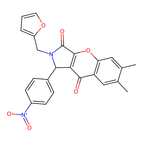 2-(furan-2-ylmethyl)-6,7-dimethyl-1-(4-nitrophenyl)-1,2-dihydrochromeno[2,3-c]pyrrole-3,9-dione structure