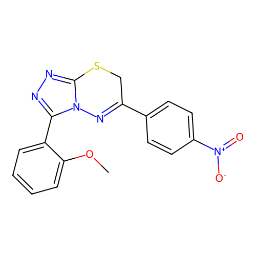 3-(2-methoxyphenyl)-6-(4-nitrophenyl)-7H-[1,2,4]triazolo[3,4-b][1,3,4]thiadiazine structure