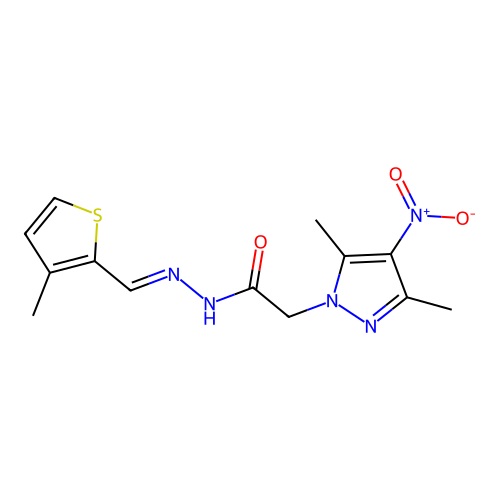 (3,5-Dimethyl-4-nitro-pyrazol-1-yl)-acetic acid [1-(3-methyl-thiophen-2-yl)-meth-(E)-ylidene]-hydrazide structure