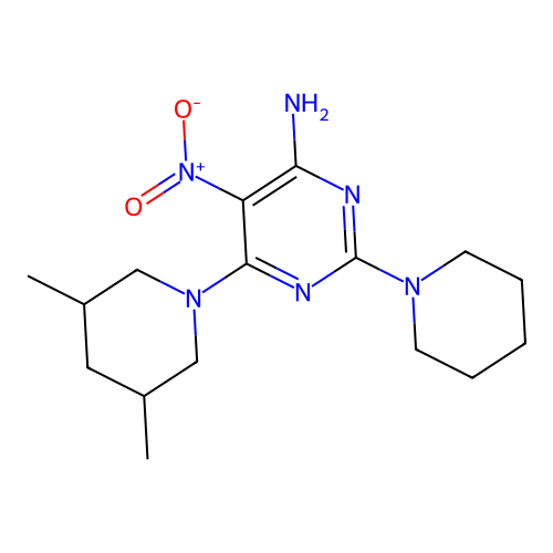 6-(3,5-Dimethylpiperidin-1-yl)-5-nitro-2-(piperidin-1-yl)pyrimidin-4-amine structure