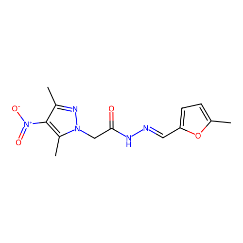 2-(3,5-dimethyl-4-nitropyrazol-1-yl)-N-[(E)-(5-methylfuran-2-yl)methylideneamino]acetamide structure