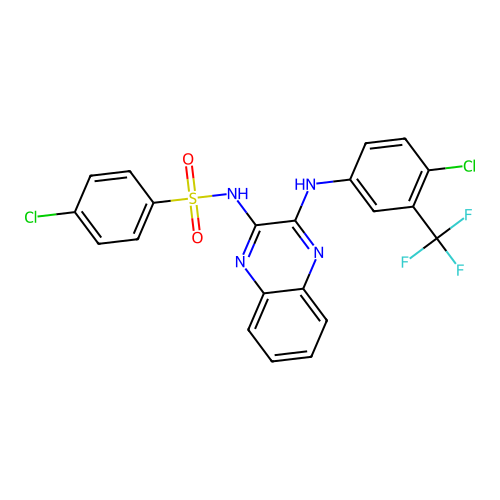 4-chloro-N-(3-((4-chloro-3-(trifluoromethyl)phenyl)amino)quinoxalin-2-yl)benzenesulfonamide structure