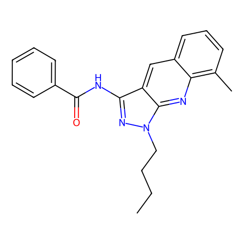 N-(1-butyl-8-methylpyrazolo[3,4-b]quinolin-3-yl)benzamide structure