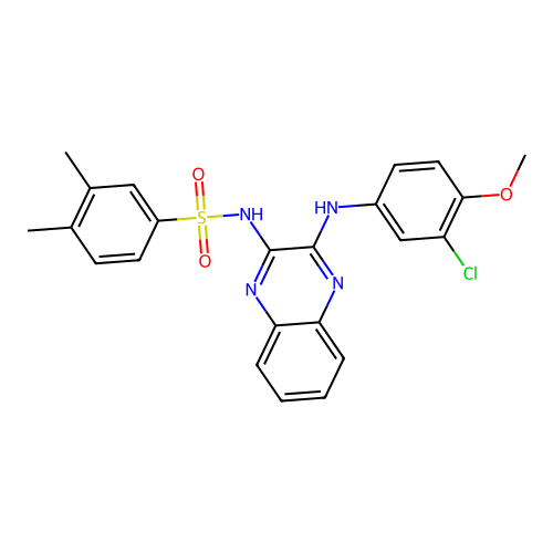 N-(3-((3-chloro-4-methoxyphenyl)amino)quinoxalin-2-yl)-3,4-dimethylbenzenesulfonamide structure