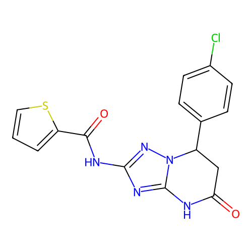 N-(7-(4-chlorophenyl)-5-oxo-4,5,6,7-tetrahydro-[1,2,4]triazolo[1,5-a]pyrimidin-2-yl)thiophene-2-carboxamide structure