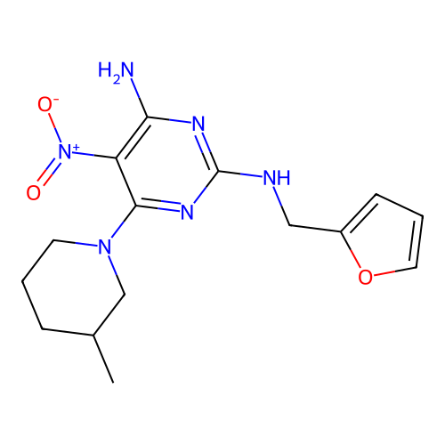N2-(2-furanylmethyl)-6-(3-methyl-1-piperidinyl)-5-nitropyrimidine-2,4-diamine structure