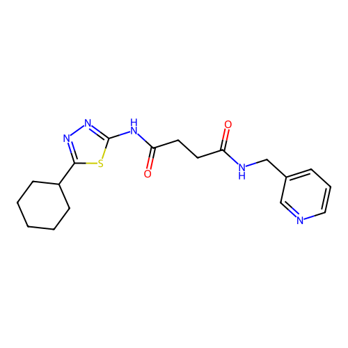 N'-(5-cyclohexyl-1,3,4-thiadiazol-2-yl)-N-(pyridin-3-ylmethyl)butanediamide structure
