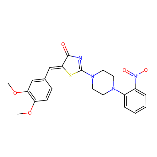 (Z)-5-(3,4-dimethoxybenzylidene)-2-(4-(2-nitrophenyl)piperazin-1-yl)thiazol-4(5H)-one structure