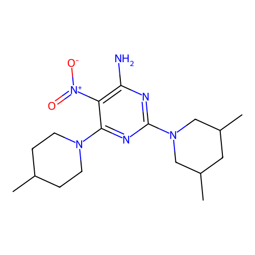 2-(3,5-dimethylpiperidin-1-yl)-6-(4-methylpiperidin-1-yl)-5-nitropyrimidin-4-amine structure