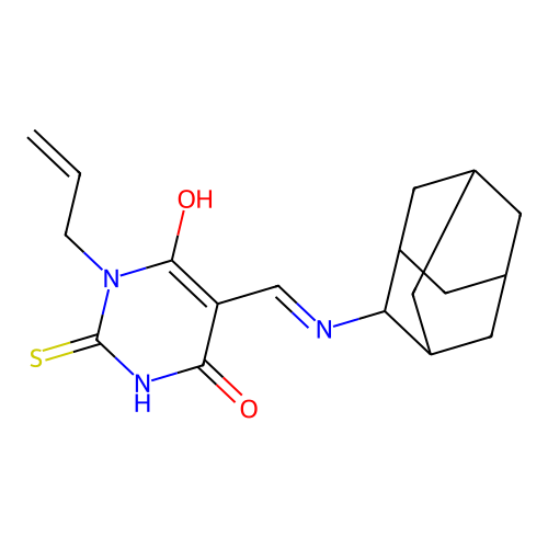 5-[(2-adamantylamino)methylidene]-1-prop-2-enyl-2-sulfanylidene-1,3-diazinane-4,6-dione structure