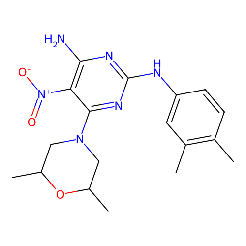 6-(2,6-dimethylmorpholin-4-yl)-N~2~-(3,4-dimethylphenyl)-5-nitropyrimidine-2,4-diamine structure