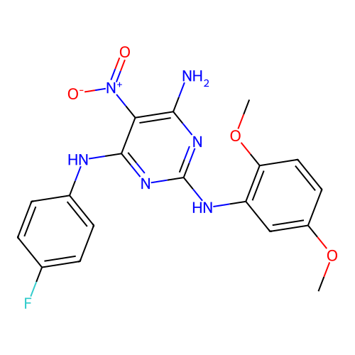 {4-amino-6-[(4-fluorophenyl)amino]-5-nitropyrimidin-2-yl}(2,5-dimethoxyphenyl) amine structure