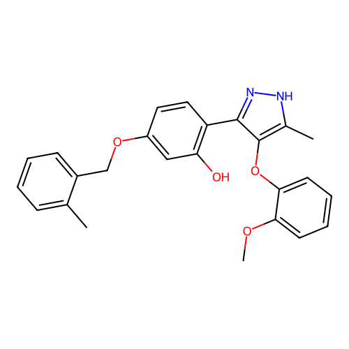 2-[4-(2-methoxyphenoxy)-5-methyl-1H-pyrazol-3-yl]-5-[(2-methylbenzyl)oxy]phenol structure